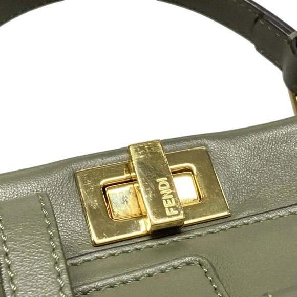 Auth FENDI Mini Peekaboo Pocket 8BN311 Khaki Leather - Handbag - Picture 13 of 16